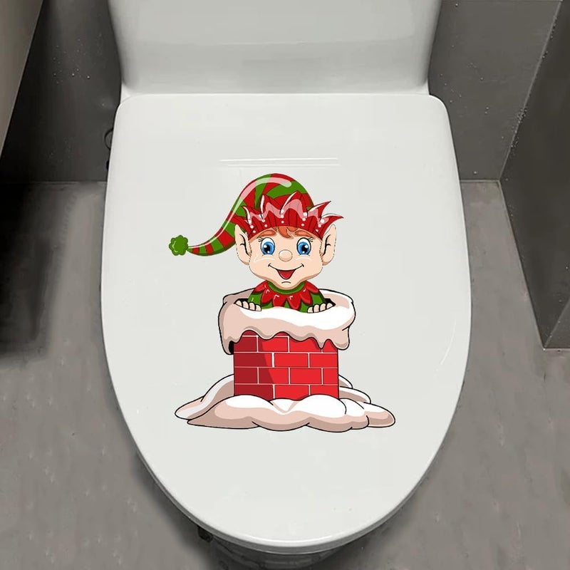 Iprokiu Christmas Toilet Sticker Chimney Santa Claus Reindeer Elf Toilet Seat Cover Decal Home Decor Waterproof Christmas Wall Sticker Elk Toilet Seat Lid Decal (Elf) - Image 5
